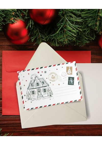 Yılbaşı Kartpostal Ve Zarf Seti, 9 Adet, Yeniyıl Tebrik Ve Hediye