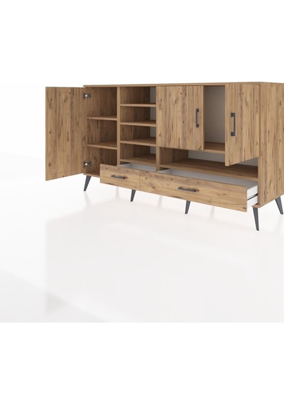 Kronos Konsol 8 Raflı 2 Çekmeceli 3 Kapaklı 176x59x99 Çam-çam Çam-çam