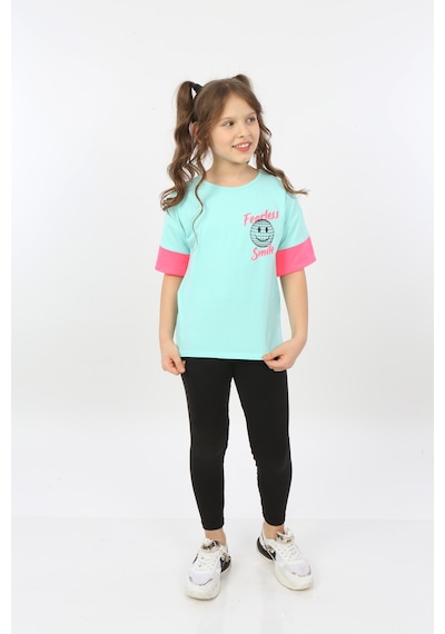 Toontoy Kids Toontoy Kız Çocuk Fearless Smile Baskılı Tişört Mint Yeşili