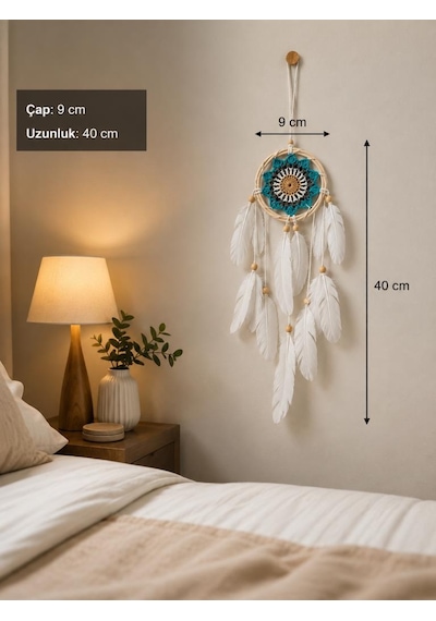 Mini Düş Kapanı Bambu Dream Catcher Bohem Duvar Süsü 9 Cm Çap 40 Cm Uzunluk El Yapımı Dekor