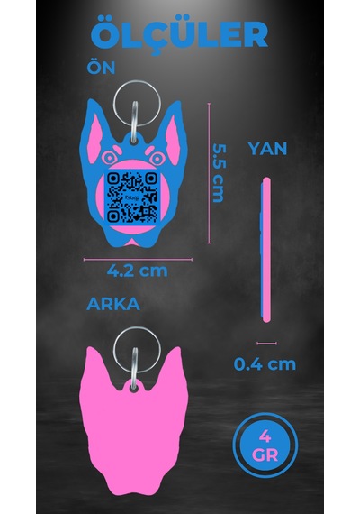 Petjoo 30.Anubis Pembe-Mavi Qr'lı Köpek Künyesi