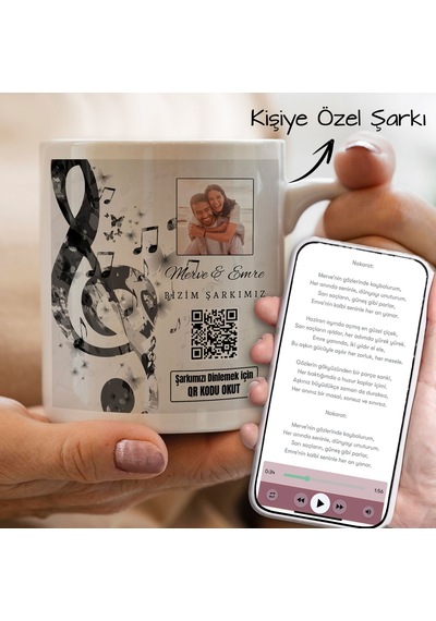 Bk Gift Kişiye Özel Fotoğraflı Ve Şarkı Qr Kodlu Beyaz Kupa Bardak, Sevgiliye Hediye Kobitmeyencom33505 Bk Gift