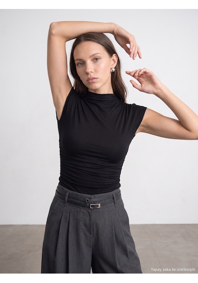 Dilvin 33211 Bra-free Büzgü Detaylı Top Siyah