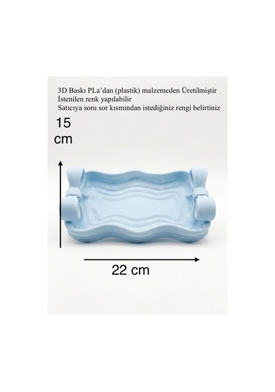 Fiyonk Detaylı Estetik Dekoratif Tepsi - 3d Baskı Modern Takı Ve Makyaj Organizeri 15x22 Cm Mavi