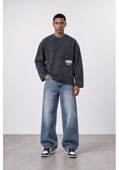 Respire Erkek Always Baskılı Yıkamalı Oversize Long Sleeve Siyah