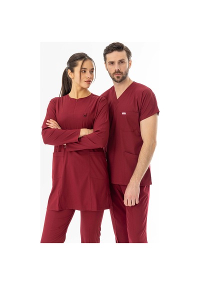 Likra Uzun Kol Doktor Hemşire Forması Bordo Ltst20003 Bordo