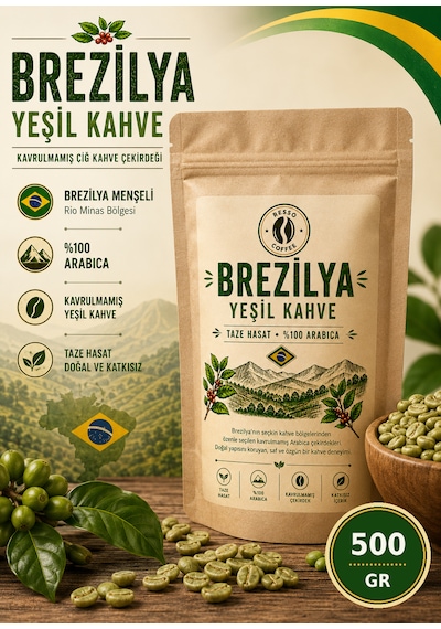 Brezilya %100 Arabica Yeşil & Çiğ Kahve Çekirdeği 500 Gr. Çekirdek