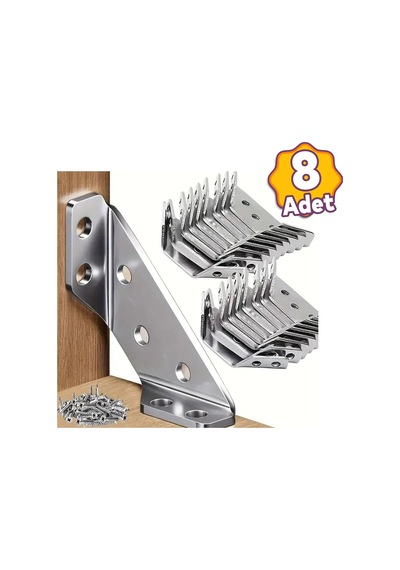 8 Adet Mobilya Eşya Dolap Köşe Birleştirme Duvara Sabitleyici Bağlantı Aparatı Köşebent Gönye Metal Belirtilmemiş