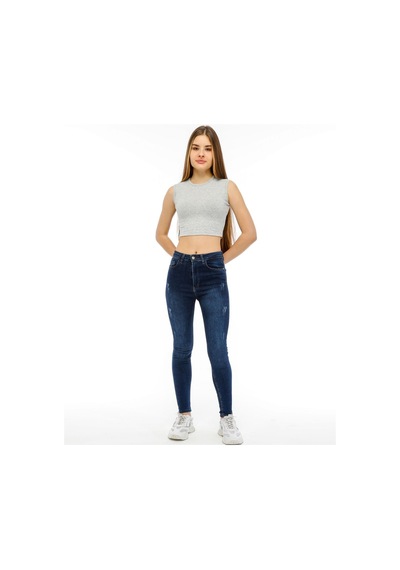 Bella Dossi Rahat Gri Kaşkorse Kolsuz Sıfır Yaka Kadın Crop Top Gri