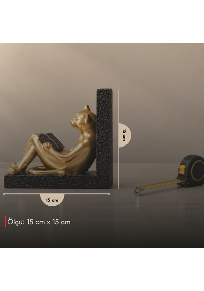 Feline Siyah/gold Kedi Kitap Tutucu Biblo Seti 2 Adet
