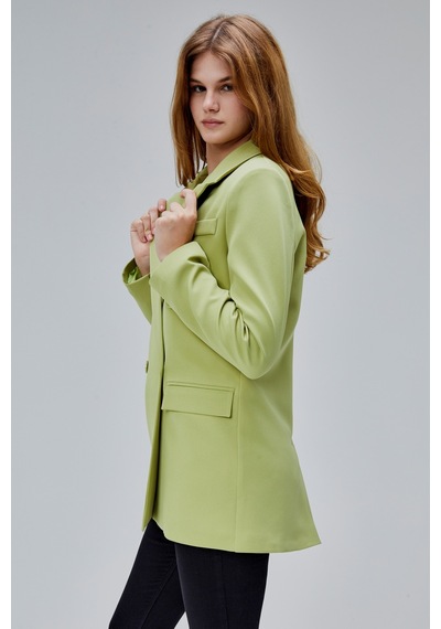 Açık Haki Regular Astarlı Kruvaze Kapama Dokuma Oversize Blazer Ceket Açık Haki