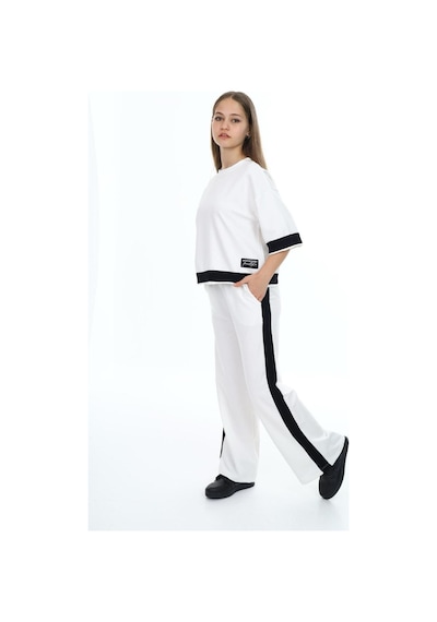 Kız Çocuk %100 Pamuk Oversize Yarım Kol Alt-üst Eşofman Takım-eşt-0013 Beyaz