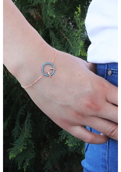 Kadın 925 Ayar Gümüş Firuze Taşlı Sevda Bileklik B022101 Rose Gold
