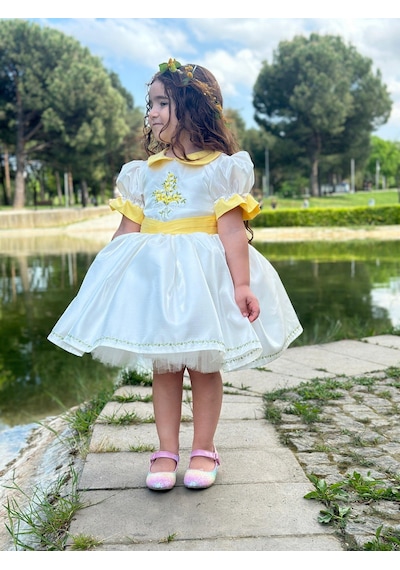H L Y Karol Tasarım Sarı Papatya Vintage Kız Bebek Elbise,doğum Günü Elbise,fotoğraf Çekim Elbise,0-12 Yaş Uygun KREM