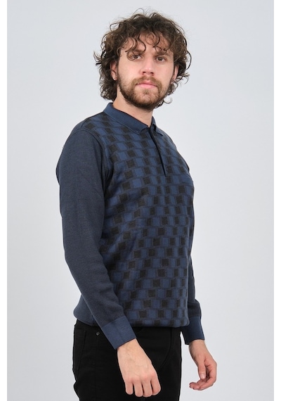 Çizgi Triko Erkek Cep Detaylı Polo Yaka Desenli Kazak 42544213 In Indigo İndigo