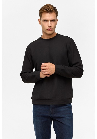 Süvari Siyah Regular Düz Bisiklet Yaka Sweatshirt-38793 Siyah