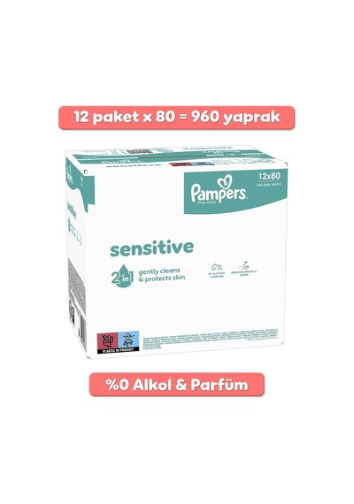 Sensitive Bebek Islak Havlu 12 Paket 960 Yaprak 1000'li Set