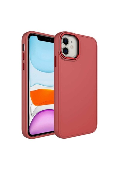 Apple Uyumlu iPhone 11 Kılıf Metal Çerçeve Ve Buton Tasarımlı Silikon Zore Luna Kapak Light Damson