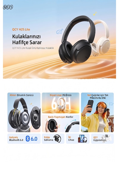 Qcy H2S Lite Bluetooth 6.0 Kulak Üstü Kulaklık