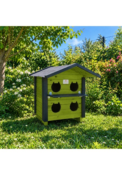 Dış Mekan Ahşap Kedi Evi 4 Yuvalı