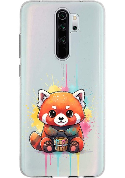 Redmi Note 8 Pro İle Uyumlu Splash Tilki Tasarımlı Şeffaf Silikon Kılıf Şeffaf