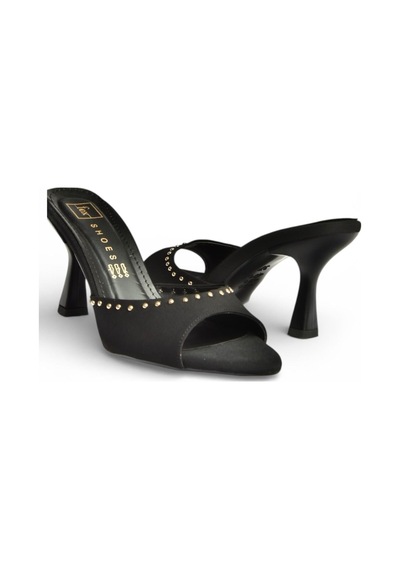 Fox Shoes Y518191204 Siyah Kumaş İnce Topuklu Kadın Terlik Siyah