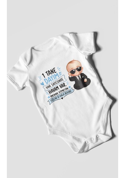 Morivokids Dayıya Ve Halaya Özel Kısa Kollu Bebek Body %100 Pamuk Beyaz