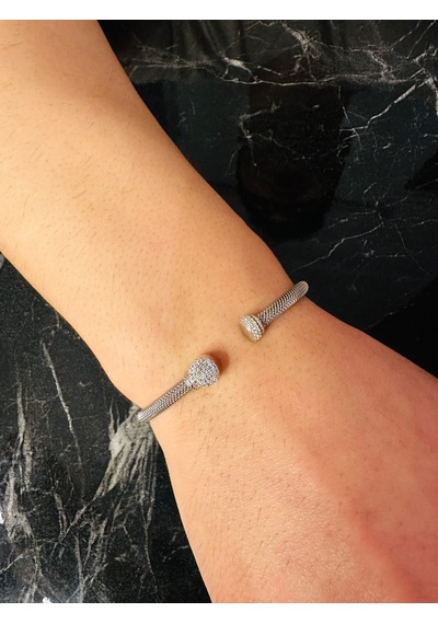 Gümüş Erkek Bileklik,0,55 Karat Beyaz Safir Bileklik Özel Tasarım
