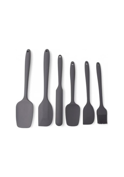 Silikon Mutfak Yardımcısı, 6 Adet Silikon Spatula, Çorba Kaşığı, Fırın Fırçası, Spatula, Isıya Dayanıklı Ve Yapışmaz, Paslanmaz Çelik Ve Dikişsiz Tek Parça Tasarım Siyah-gri-kırmızı Gri 0