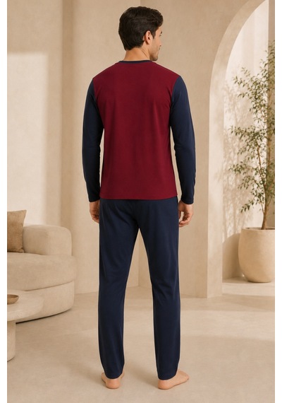 Loule Erkek Bordo Jakarlı Penye Yazlık Kışlık Pijama Seti 4 Parça