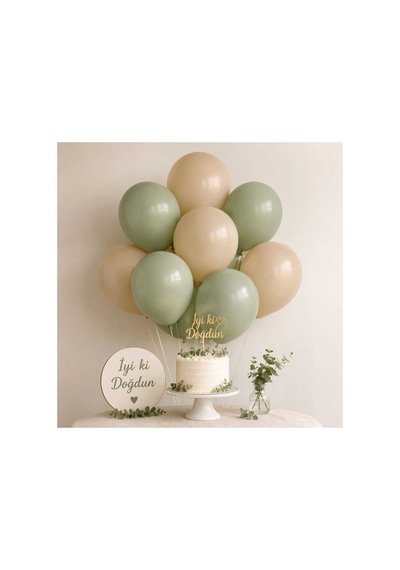 Pastel Latte & Pastel Açık Yeşil Lateks Balon Seti 10'lu 5 Latte Ve 5 Açık Yeşil Doğum Günü Parti Balonu Çok Renkli