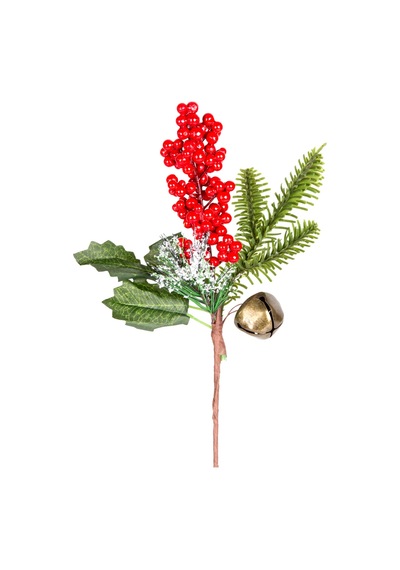 Yılbaşı Çiçeği Karlı Pike Berry Çanlı Kırmızı-yeşil 30 Cm.
