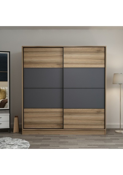 Minarmobilya Minar Kale 2 Kapaklı Sürgülü Dolap 180 Cm - Dore/Antrasit (541417069)