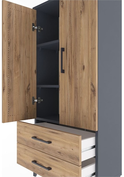 Arges Dolap 3 Raflı 2 Çekmeceli 2 Kapaklı 60x30x134 Antrasit-çam Antrasit