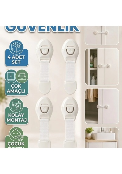 Çocuk Güvenlik Kilidi 4 Lü Set Dolap, Çekmece Ve Gardırop İçin Çok Amaçlı
