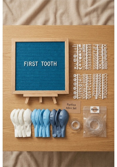 Diş Buğdayı Erkek Bebek Süsleme Mini Set Mavi Keçe Yazı Panosu Standlı Balon Zincirli İlk Dişim Parti Malzemeleri Tüm Yaşlar