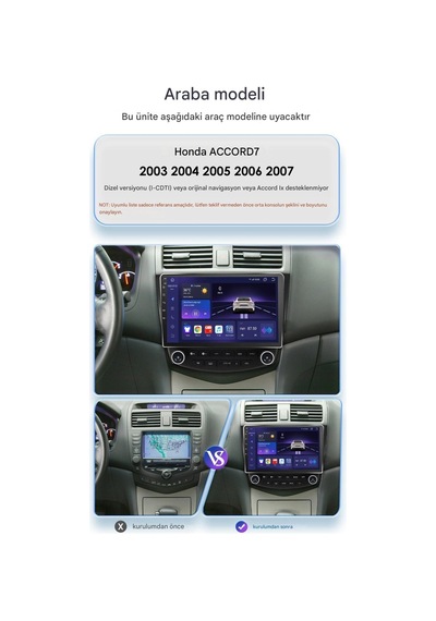 Otolas Honda Accord Wifi Gps Carplay 10 Inç 6+128gb Kamera Multimedya Navigasyon Sistemi - 2004-2007 Model 10"