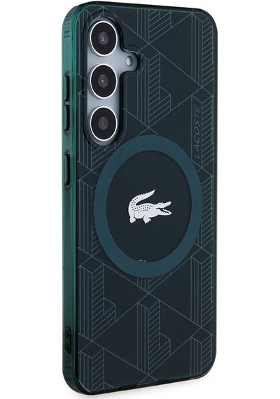 Galaxy S24 Uyumlu Kılıf Lacoste Lisanslı Magsafe Çift Katman Timsah Logolu Blend Monogram Koyu Yeşil
