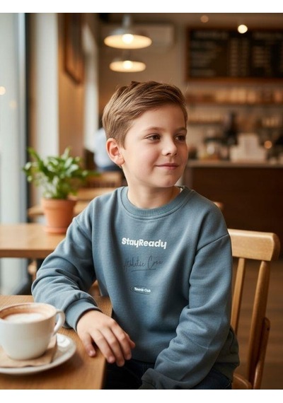 Zekids Erkek Çocuk Pamuklu Stay Yazılı İnce Uzun Kollu Sweatshirt-16334 YESIL