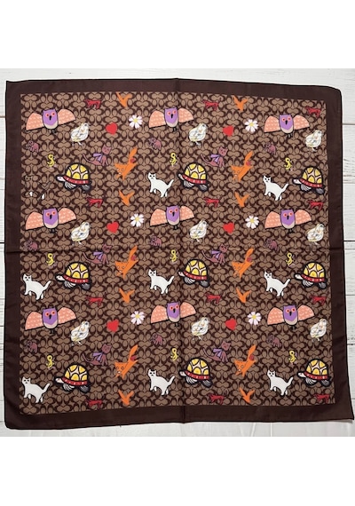 Trend Dokunuş Kadın 70-70 Kedili Hayvan Figürlüfular Bandana Kahverengi