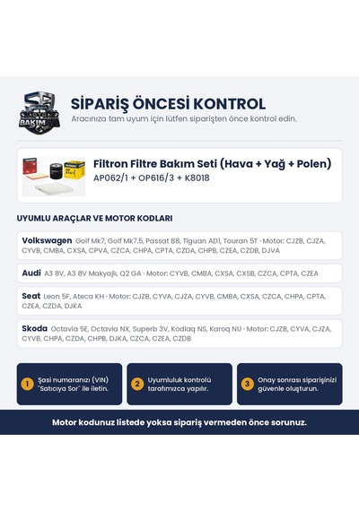 Filtron Filtre Bakım Seti Hava+yağ+polen - Golf 7 / Passat B8 / Octavia 3-4 1.2-1.4 Tsı