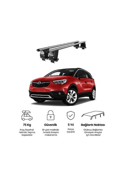 Royal Opel Crossland X 2017-2020 Uyumlu Gri Kilitli Ara Atkı Port Bagaj Tavan Barı