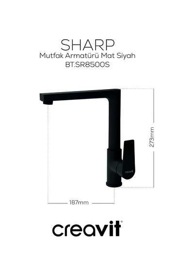 Creavit Sharp Lavabo Banyo Eviye Bataryası 3'lü Set SR1500S-SR2510S-SR8500S Siyah