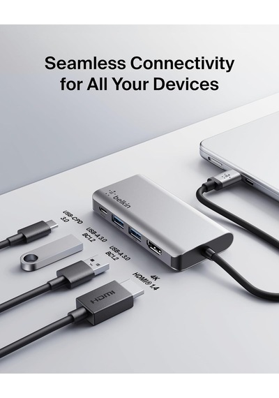 Belkin Usb C 4'ü 1 Arada Çok Bağlantı Noktalı Adaptör 4k Hdmi, U