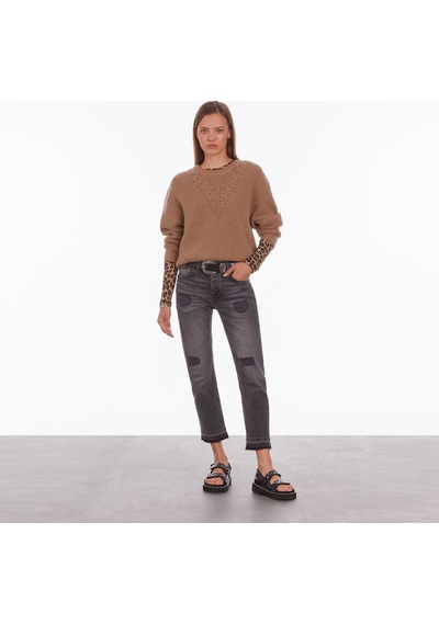 The Kooples Kadın Comfort Fıt Bisiklet Yaka Kahverengi Yün Karışımlı Kazak