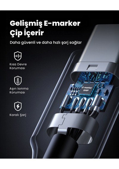 Ugreen Usb-c 100w 3a Qc Pd Silikon Örgülü Hızlı Şarj Kablosu, 1 Metre, Beyaz, 15267