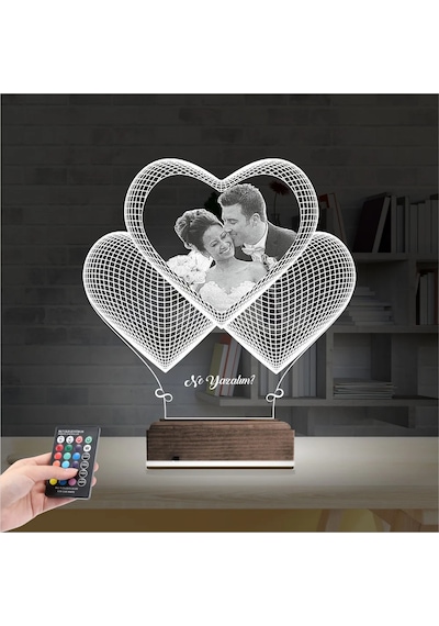 Luvivia Kalp Sevgiliye Hediye Fotoğraflı 3d Lamba - Masa Gece Lambası V4