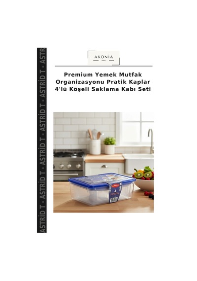 Premium Yemek Mutfak Organizasyonu Pratik Kaplar 4'lü Köşeli Saklama Kabı Seti Çok Renkli