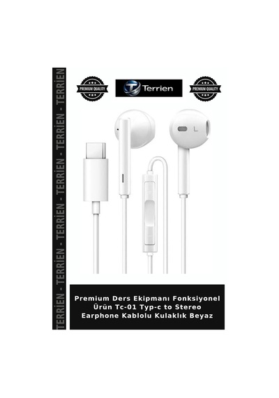 Premium Ders Ekipmanı Fonksiyonel Ürün Tc-01 Typ-c To Stereo Earphone Kablolu Kulaklık Beyaz