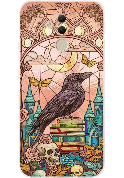 Printify Huawei Mate 20 Lite İle Uyumlu Vitray Bilge Kuzgun Tasarımlı Şeffaf Silikon Kılıf Şeffaf